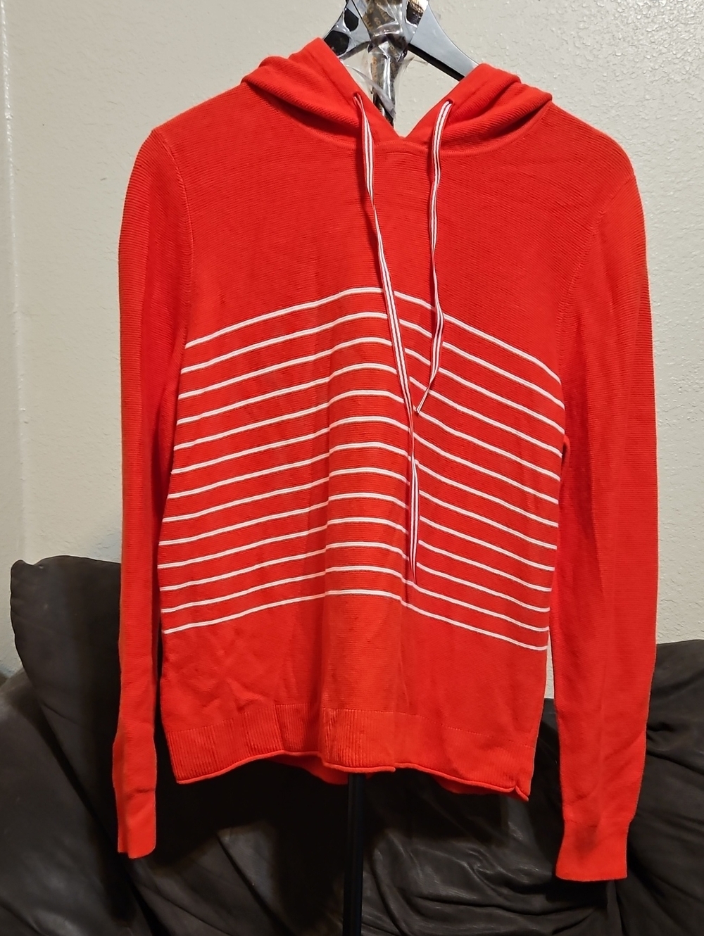 1901 Red Hooded Knit Sweater with White Stripes